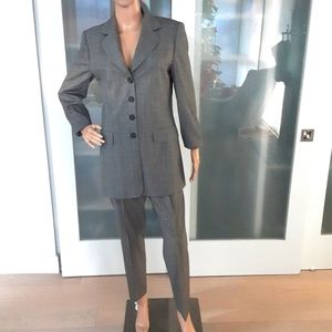 ESCADA Glen Plaid Long Jacket  and Pant Wool PowerSuit-Vintage